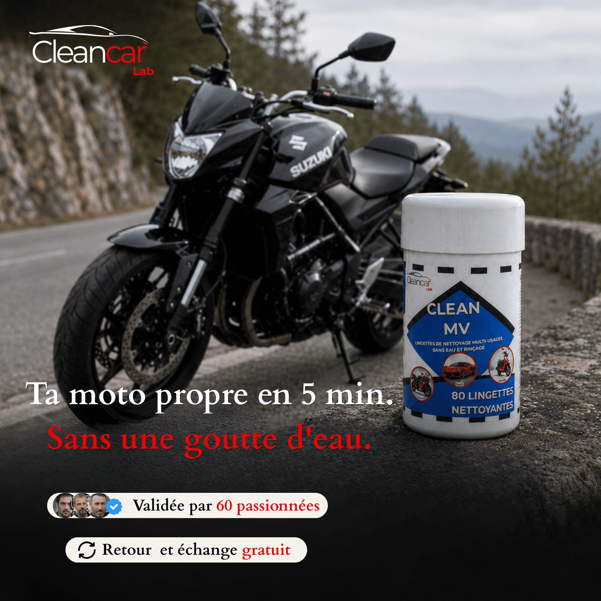 Lingettes Lavage Voiture  Moto Sans Eau 3 en 1 – Nettoie, Lustre, Protège