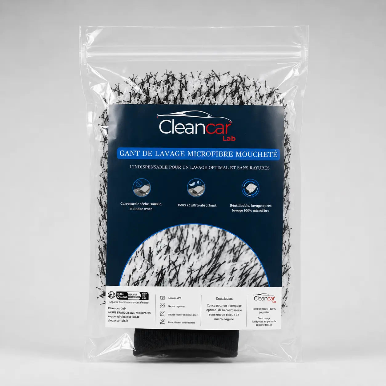 Gant Lavage Voiture Microfibre Haute Densité – Sans Rayures Cleancar Lab